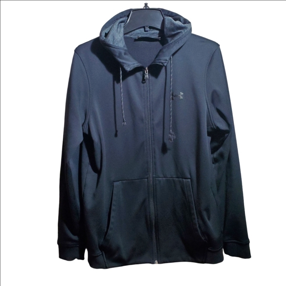 UNDER ARMOUR ColdGear Loose-fit Shirt, Men's Size M Black Zip Front with Hoodie